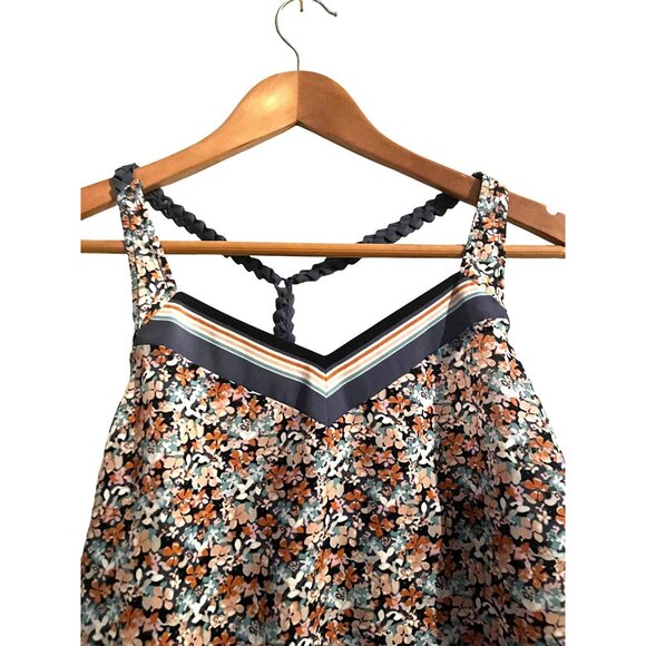 Lauren Conrad XS Floral Sleeveless Top With Braided Straps & Striped Hem Size XS - Picture 4 of 5